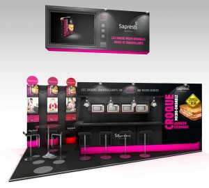 Agencement du stand sur mesure Sapresti Traiteur sur le Sandwich Snackshow