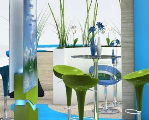 Agencement stand sur mesure Pollutec Lyon — zone démonstration et accueil In'Pulsion