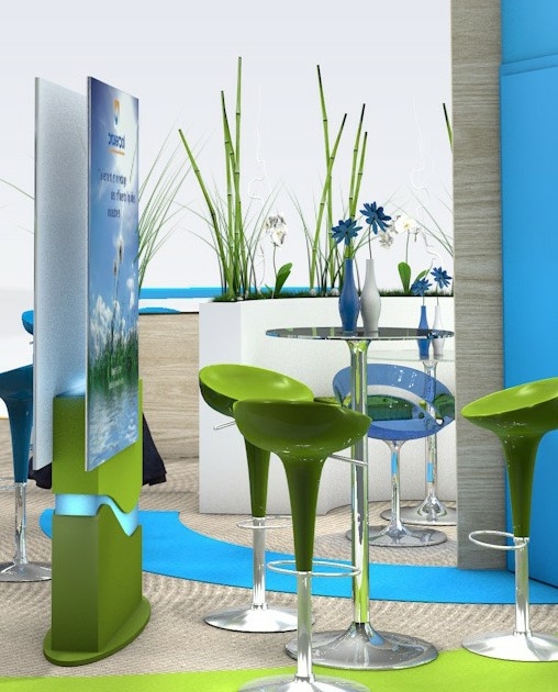 Agencement stand sur mesure Pollutec Lyon — zone démonstration et accueil In'Pulsion