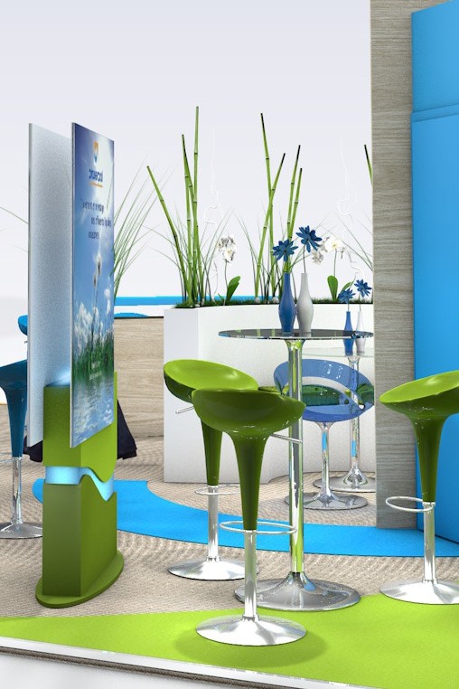 Agencement stand sur mesure Pollutec Lyon — zone démonstration et accueil In'Pulsion