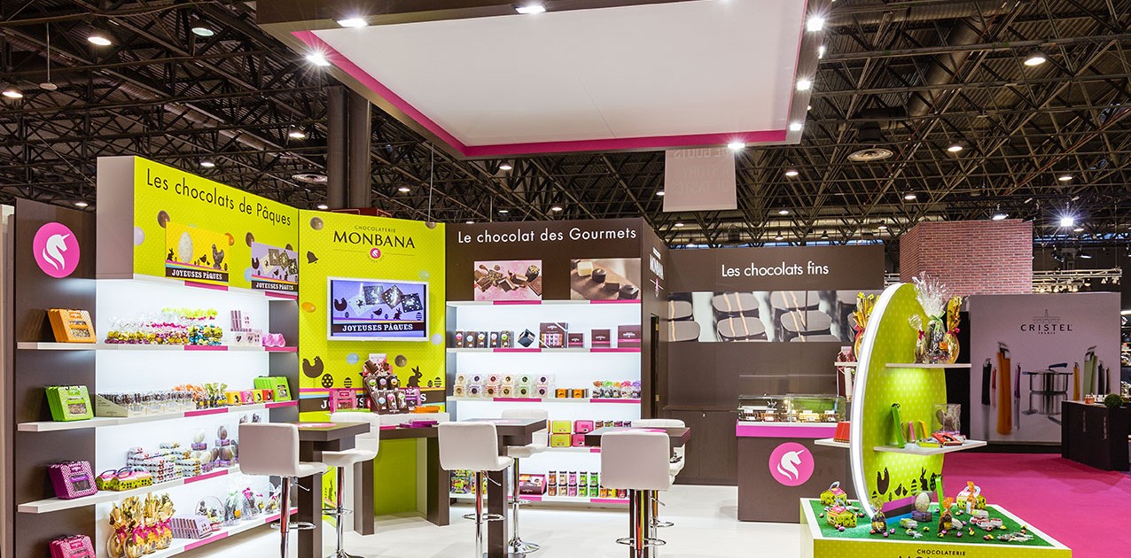 Stand réalisé par In'Pulsion pour le chocolatier Monbana. Un bel exemple de réalisation de standiste Maison et Objet