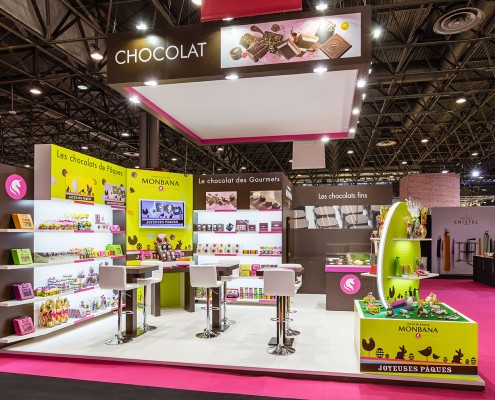 Stand réalisé par In'Pulsion pour le chocolatier Monbana. Un bel exemple de réalisation de standiste Maison et Objet
