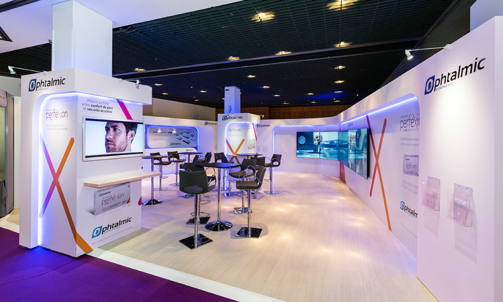In'Pulsion, standiste SFO, conçoit un stand unique pour le Congrès National, pour des clients comme Menicon ou Ophtalmic