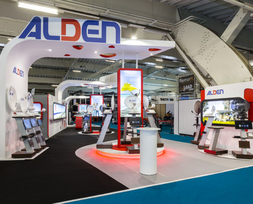 Exemple de stand réalisé par In'Pulsion pour le spécialiste de la connexion loisir Alden, une collaboration réussie pour un beau stand sur mesure Allemagne