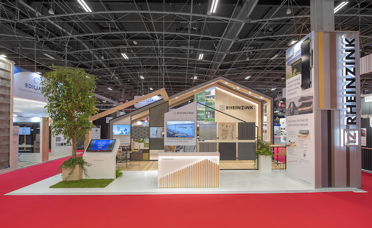 Stand sur mesure de la société Rheinzink, réalisé par In'Pulsion pour le salon BATIMAT