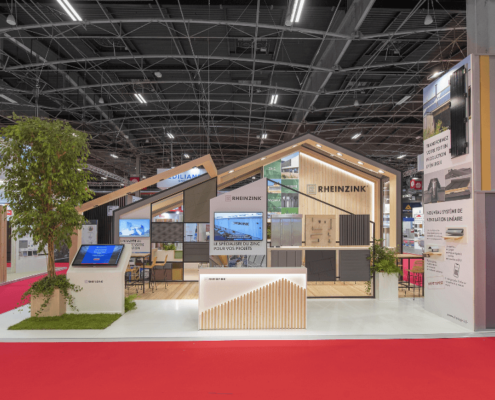 Stand sur mesure de la société Rheinzink, réalisé par In'Pulsion pour le salon BATIMAT