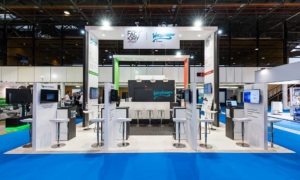 photo globale du stand sur mesure de Factory Systèmes, réalisé par In'Pulsion pour le Salon Global Indistrie