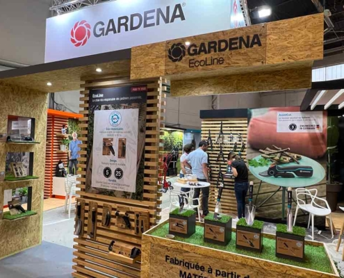 Photo d'un stand réalisé par In'Pulsion pour Gardena, à l'occasion des journées Collection Jardin à Marseille