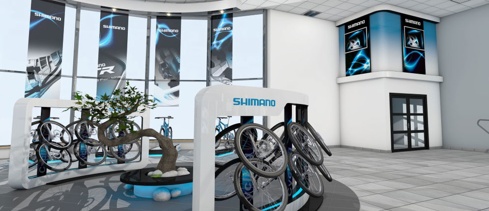 Showroom-Shimano-par-InPulsion Esquisse d'un showroom designé par In'Pulsion, expert en architecture commerciale, pour le pro cycles Shimano