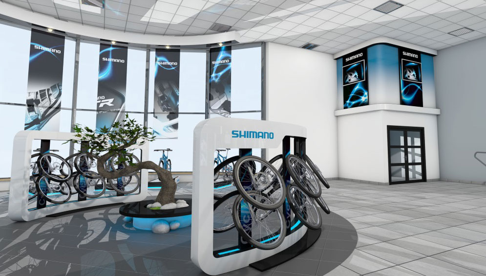 Esquisse d'un showroom designé par In'Pulsion, expert en architecture commerciale, pour le pro cycles Shimano