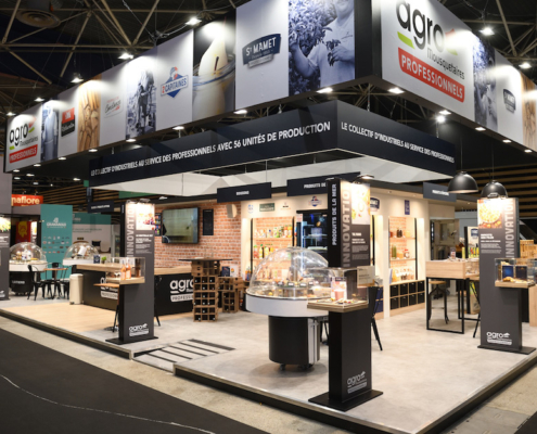 Photo d'un stand sur mesure Agromousquetaires au SIRHA, agencement de stand optimal réalisé par In'Pulsion