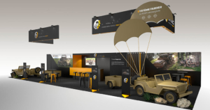 Esquisse d'un stand Eurosatory proposé par l'expert concepteur In'Pulsion