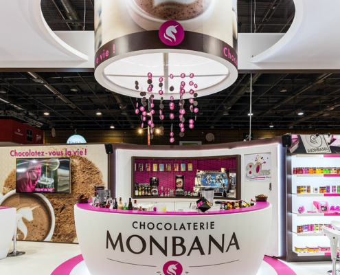 photo d'un stand réalisé pour le chocolatier Monbana par In'Pulsion, standiste SIAL