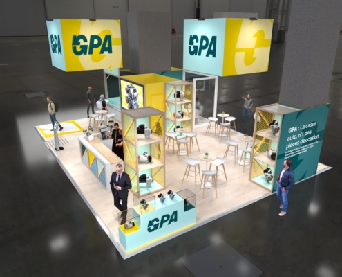 Photo du stand de la société GPA réalisé par l'expert In'Pulsion, un stand EquipAuto efficace