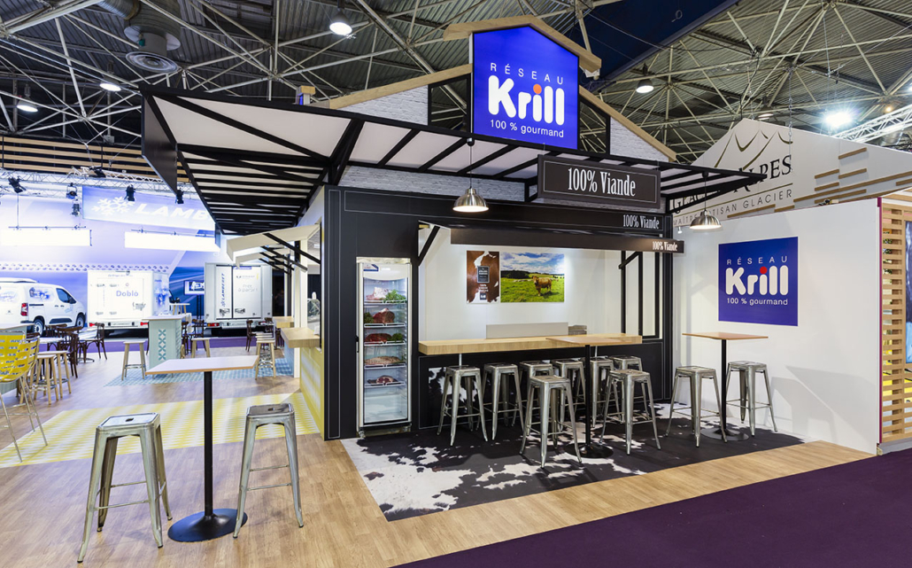 Stand sur mesure réalisé par In'Pulsion pour KRILL après un bon brief stand salon